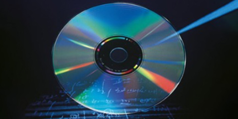 View of the specular side of a CD reflecting incident light.