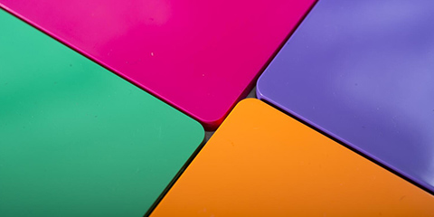 Four differently colored tiles from above.