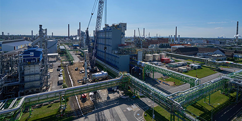 View from above of a factory in the industrial area.