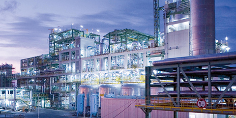 View of the modern Covestro plant in Shanghai.