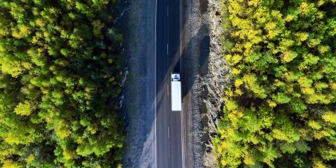 A truck on the road, seen from above