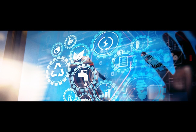Different sustainability symbols on a screen